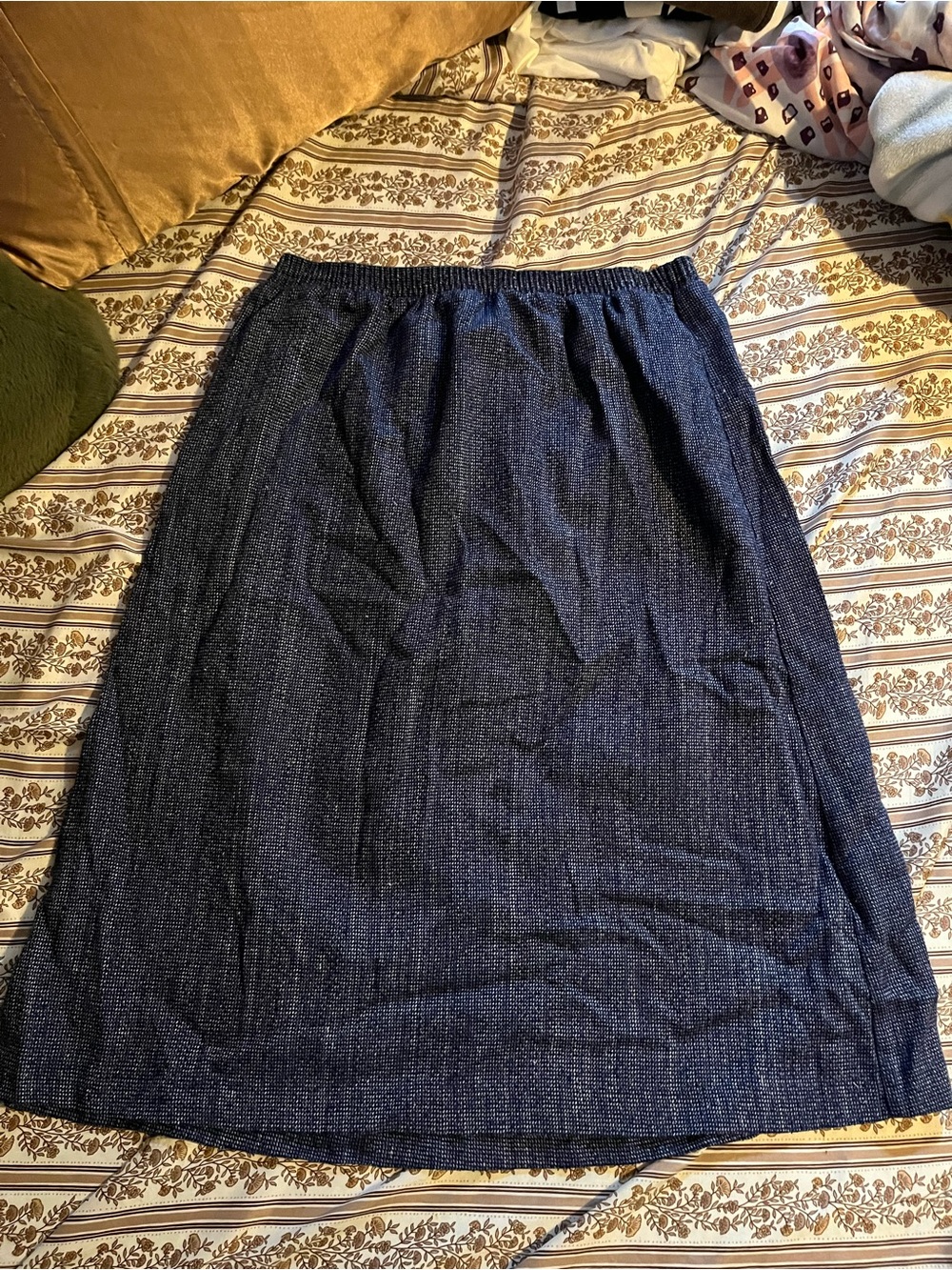 Women's Elastic-Waist Navy Midi Skirt